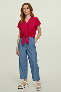 Tie-Front Blouse in Fuchsia – 100% Viscose Voile