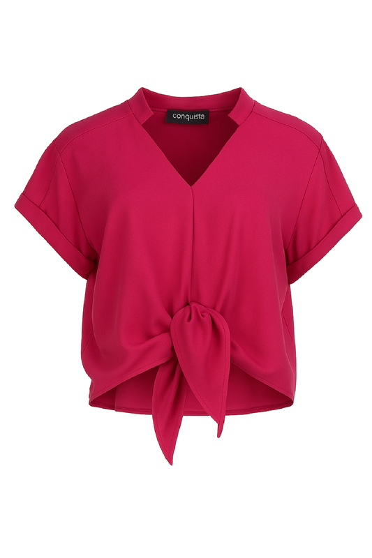 Tie-Front Blouse in Fuchsia – 100% Viscose Voile
