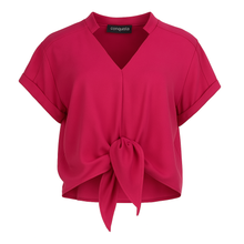 Load image into Gallery viewer, Tie-Front Blouse in Fuchsia – 100% Viscose Voile