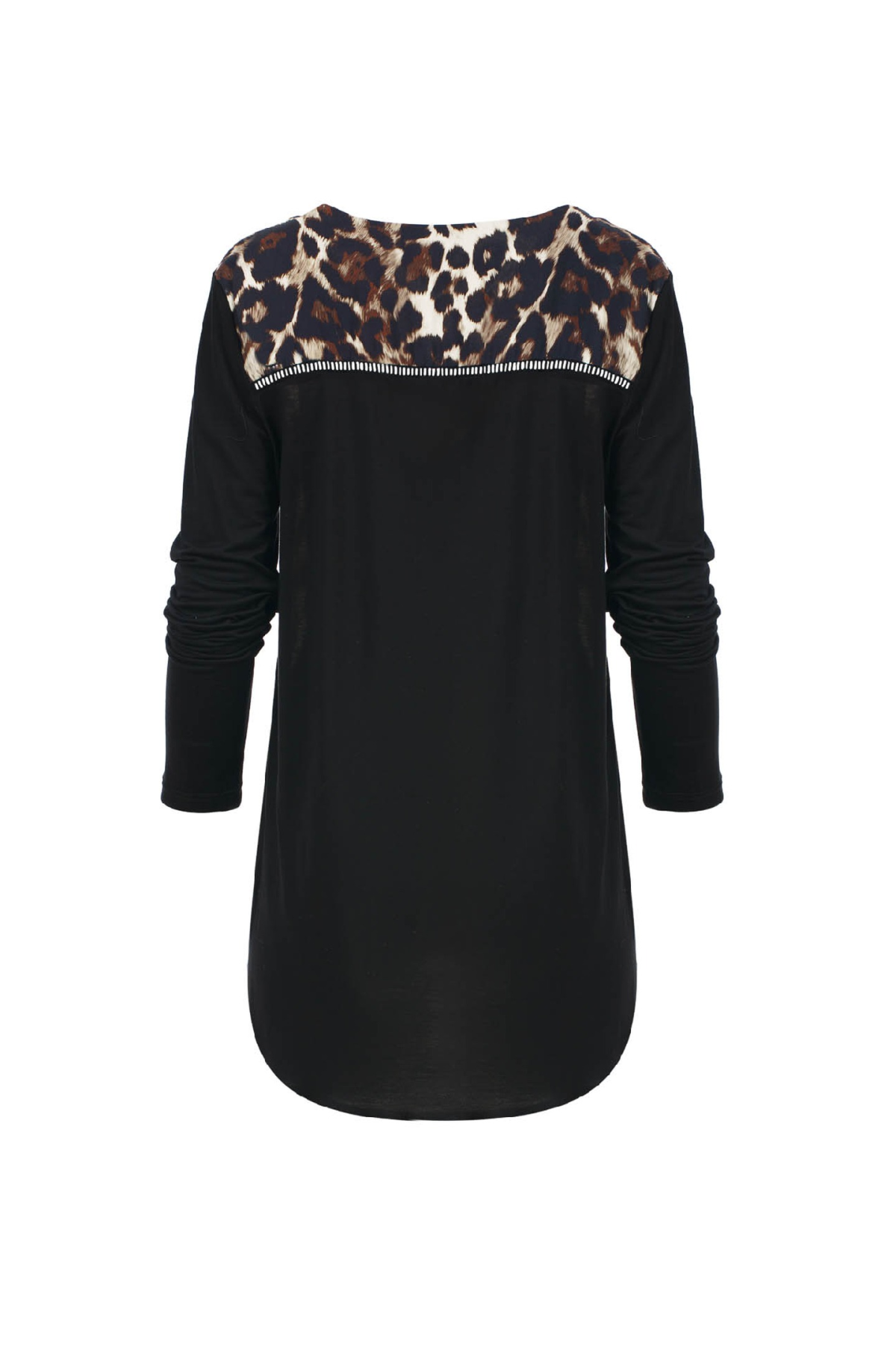 Conquista Μπλούζα Μακριά Casual V-Λαιμόκοψη Animal Print Συνδυασμός Υφασμάτων Βισκόζη Τένσελ Μαύρη C221-570-00