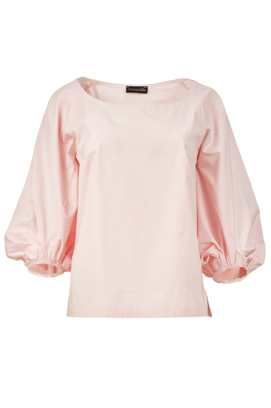 Blush Cotton Poplin Puff-Sleeve Blouse