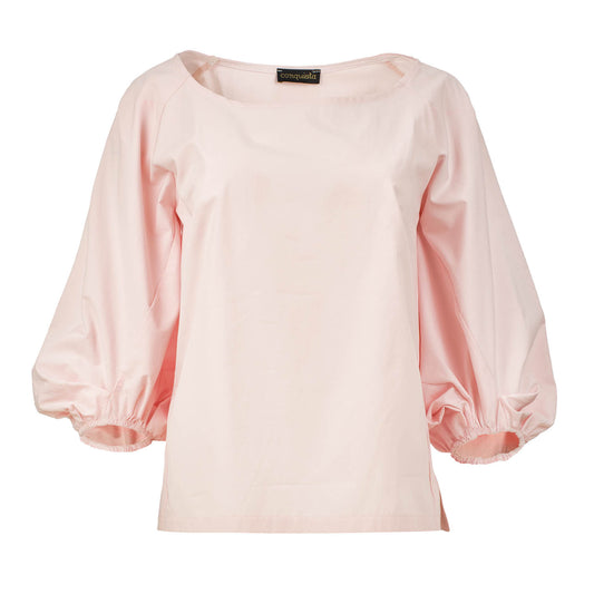 Blush Cotton Poplin Puff-Sleeve Blouse