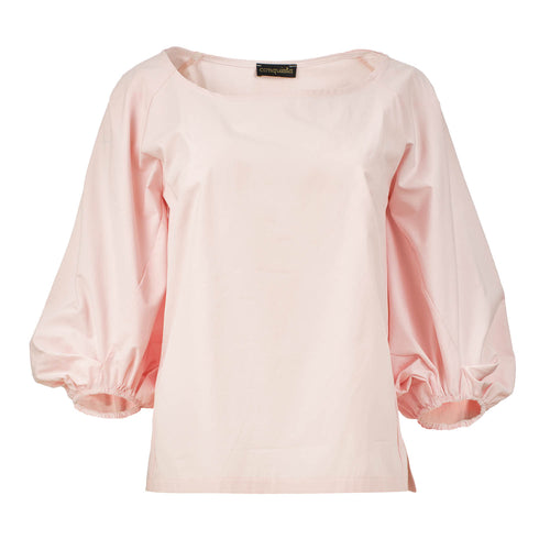 Blush Cotton Poplin Puff-Sleeve Blouse