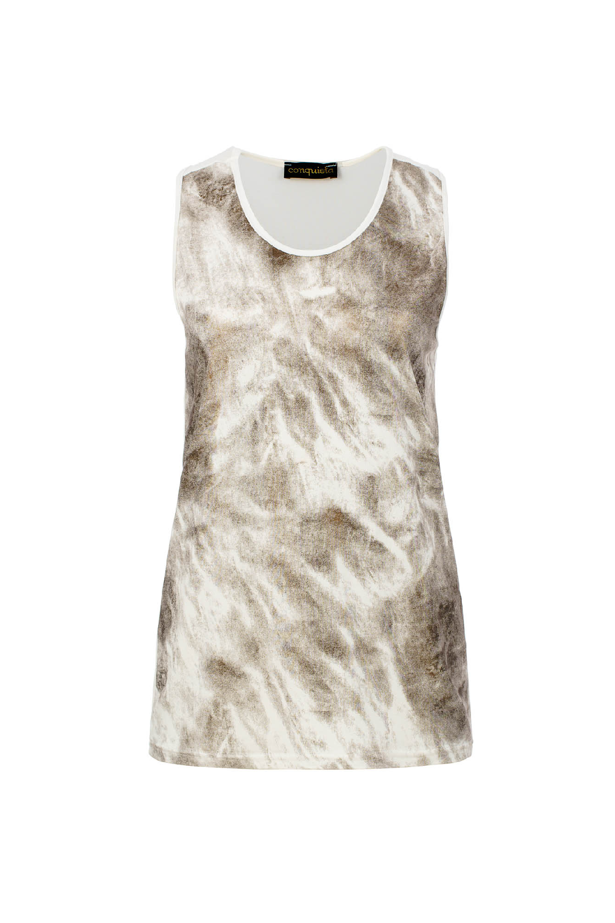 Conquista Τοπ Casual Αμάνικο Στρογγυλή Λαιμόκοψη Tie-Dye Βισκόζη Μπεζ C221-573-15
