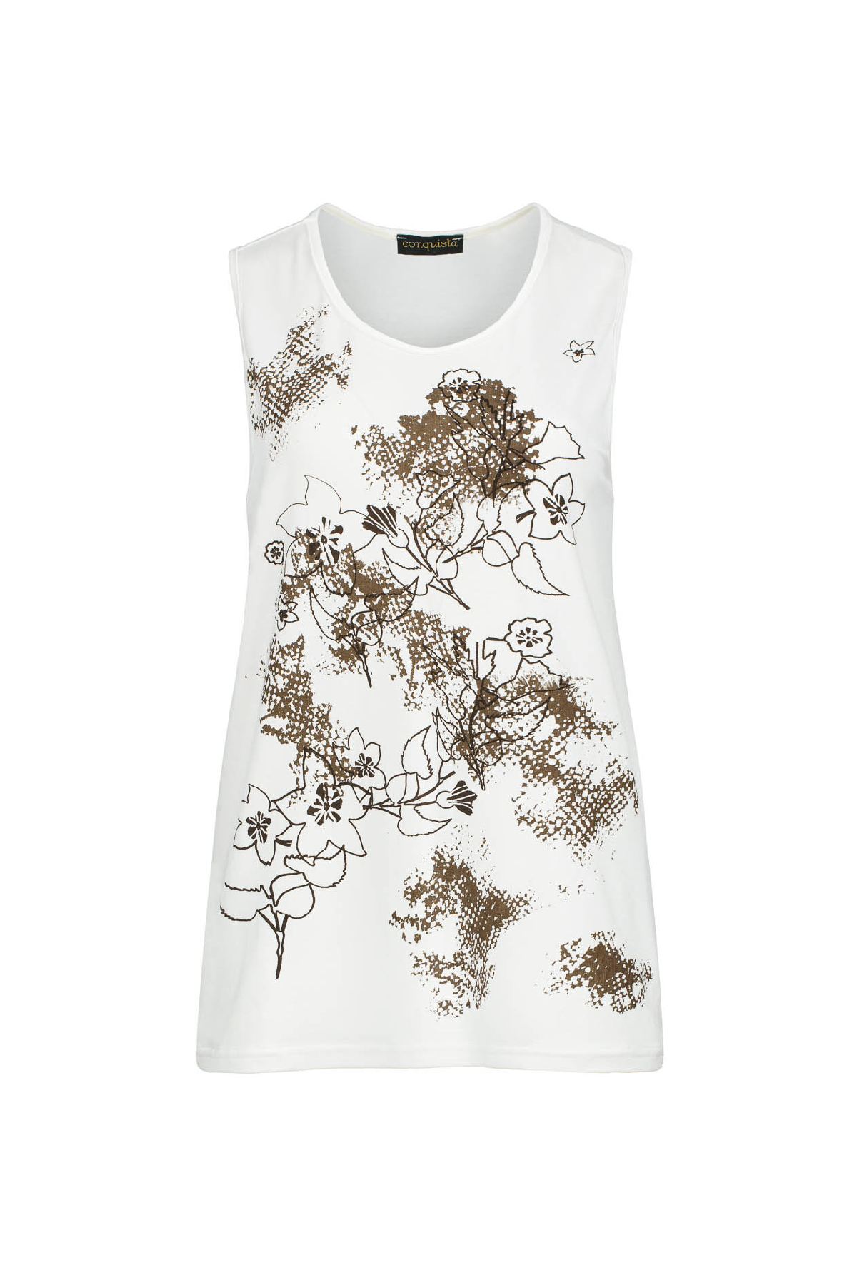 Conquista Τοπ Casual Αμάνικο Στρογγυλή Λαιμόκοψη Floral Print Βισκόζη Εκρού C221-576-15