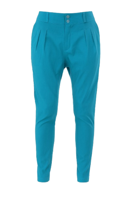 Conquista Παντελόνι Casual Μακρύ Slim Fit Με Πιέτες Μονόχρωμο Λινό Πετρόλ C230-057-35