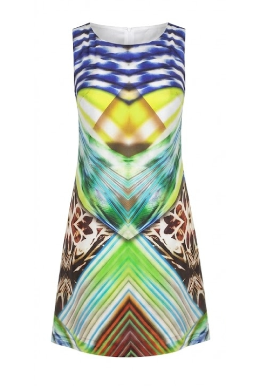 Vibrant Geometric Print A-Line Dress
