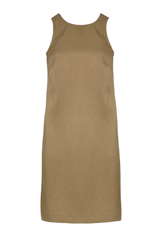 Conquista Φόρεμα Mini Casual Αμάνικο Στρογγυλή Λαιμόκοψη Μονόχρωμο Tencel Χακί C241-012-42