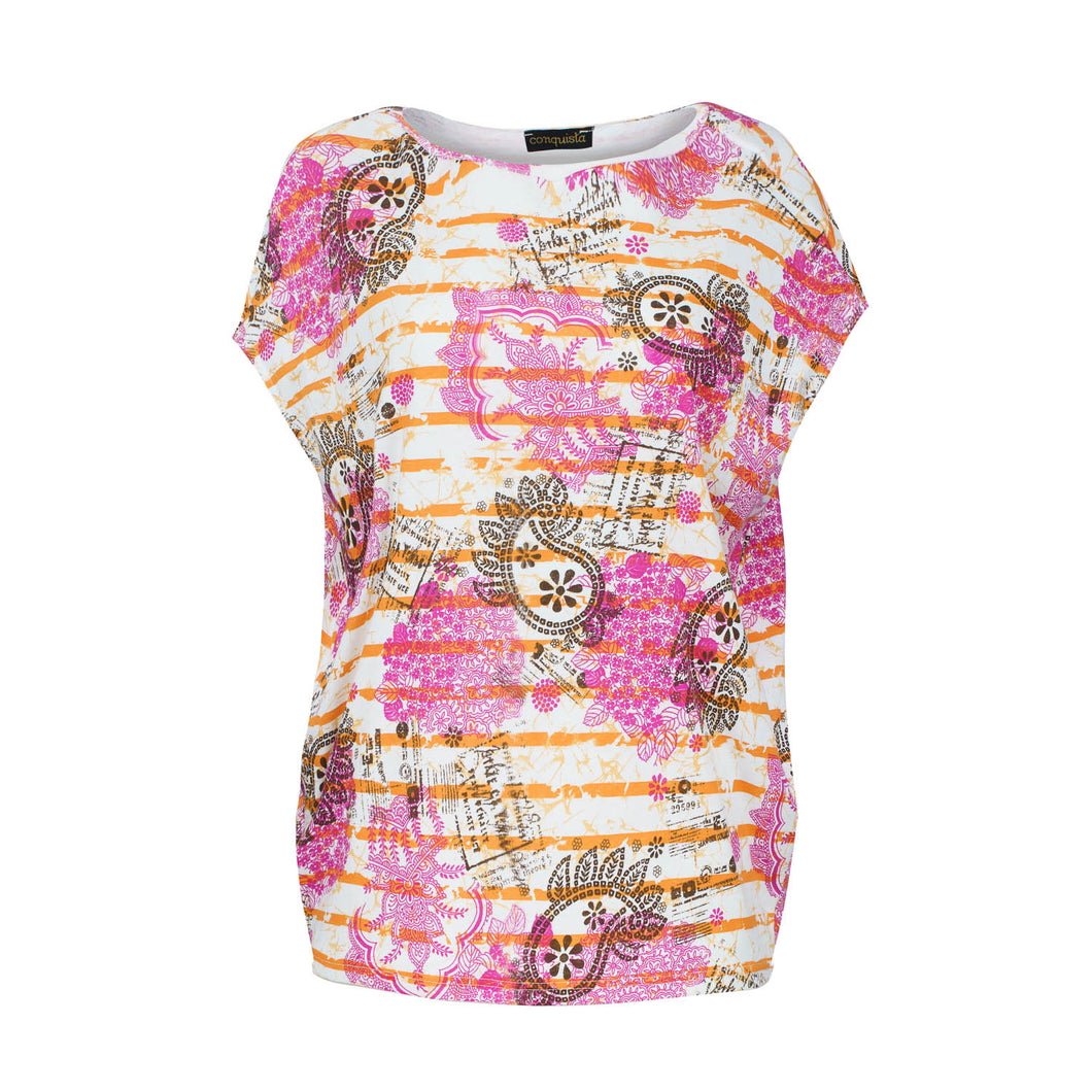 Oversized Cotton Ripstop Egg-Shaped Blouse with Ethnic Print