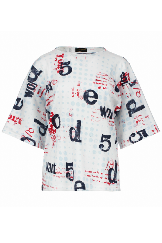 Conquista Τοπ Casual Κοντομάνικο Στρογγυλή Λαιμόκοψη Oversized Χαλαρό Τυπωμένο Γκρι C241-016-99