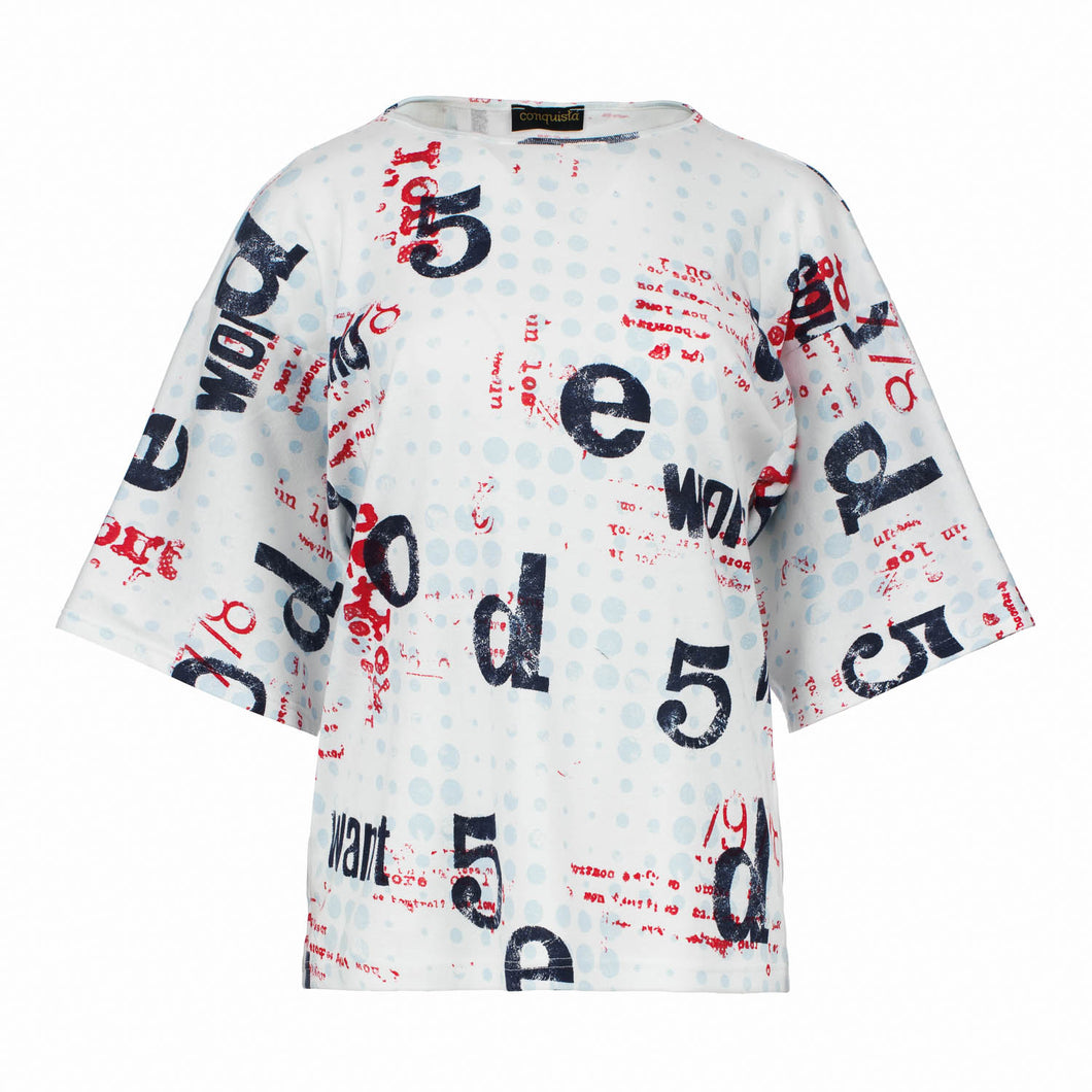 Oversized Cotton Ripstop Printed T-Shirt with Elbow-Length Sleeves