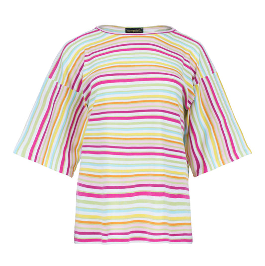 Striped Oversized Cotton Ripstop Top with Elbow-Length Sleeves