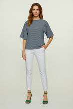 Load image into Gallery viewer, Striped Oversized Viscose-Elastane Top with Elbow-Length Sleeves