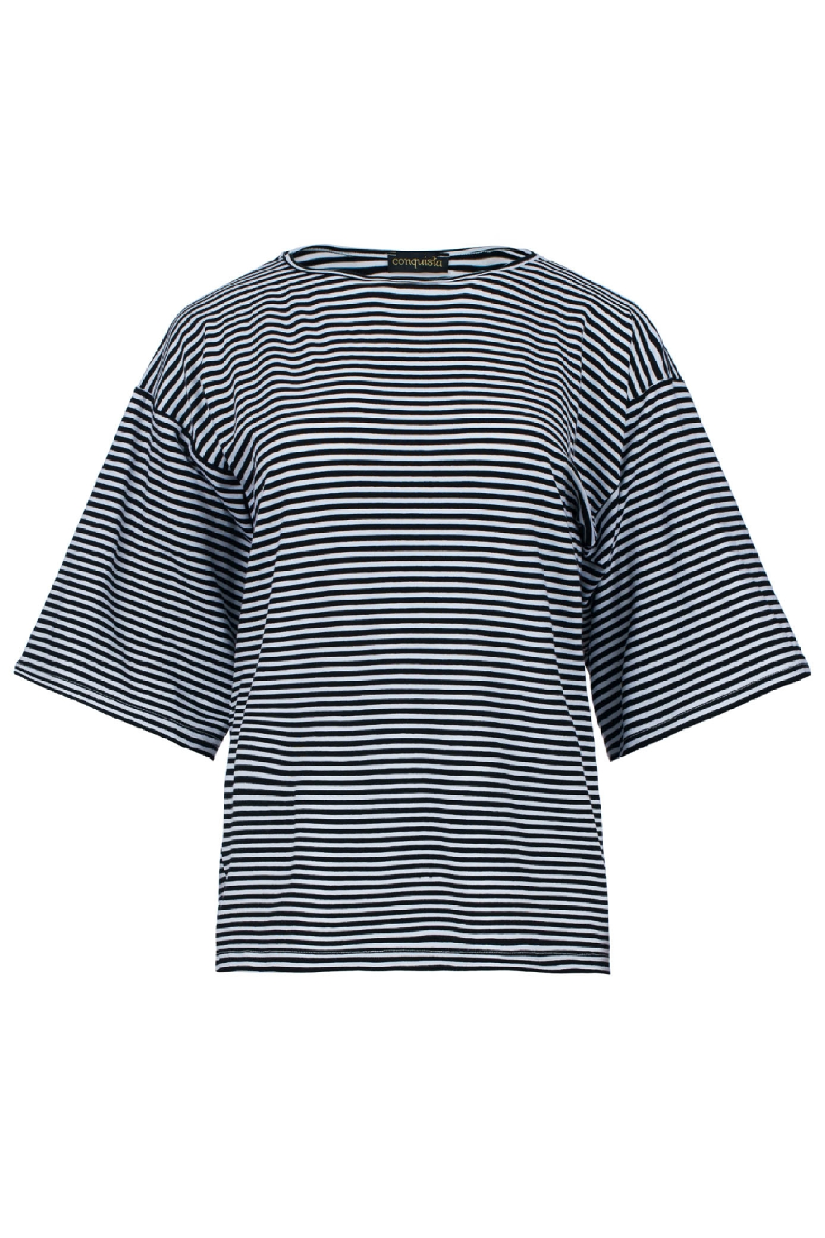 Ριγέ oversized τοπ από βισκόζη-ελαστάνη με μανίκια μέχρι τον αγκώνα