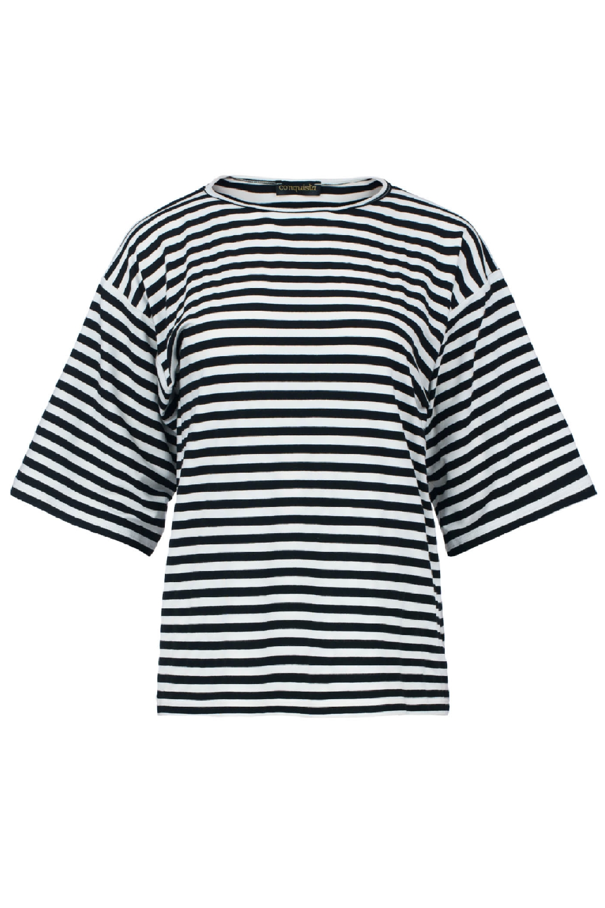 Conquista Μπλούζα Casual Στρογγυλή Λαιμόκοψη Ριγέ Jersey Μαύρη Λευκή C241-019-00