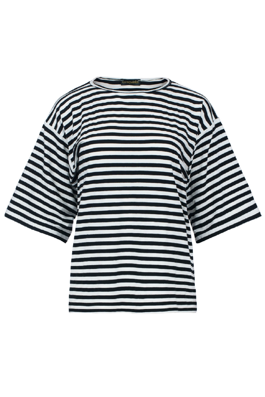 Conquista Μπλούζα Casual Στρογγυλή Λαιμόκοψη Ριγέ Jersey Μαύρη Λευκή C241-019-00