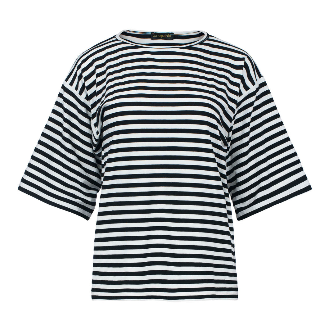 Black & White Wide Stripe Oversized Viscose-Elastane Top