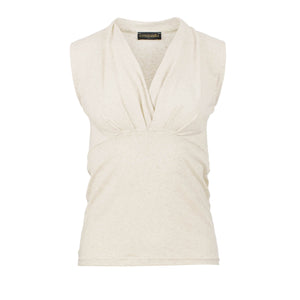 Chic Faux Wrap Sleeveless Top in Linen Blend