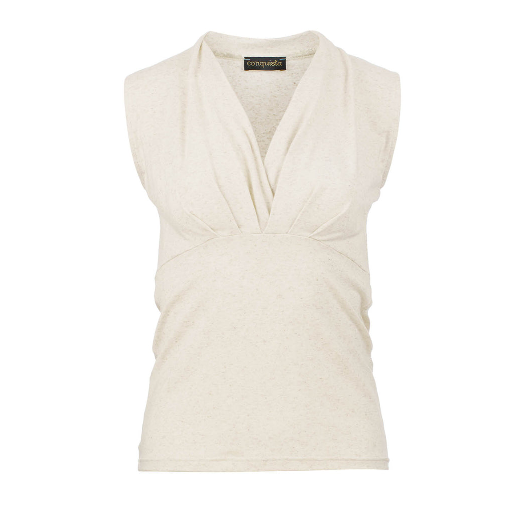 Chic Faux Wrap Sleeveless Top in Linen Blend