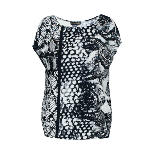 Black and White Print Egg-Shaped Jersey Top – Viscose Blend