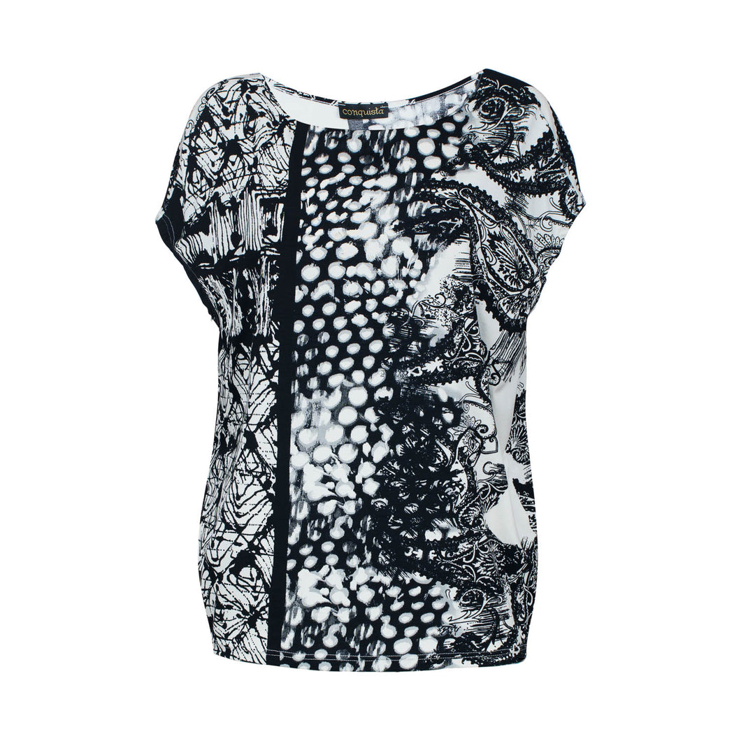 Black and White Print Egg-Shaped Jersey Top – Viscose Blend