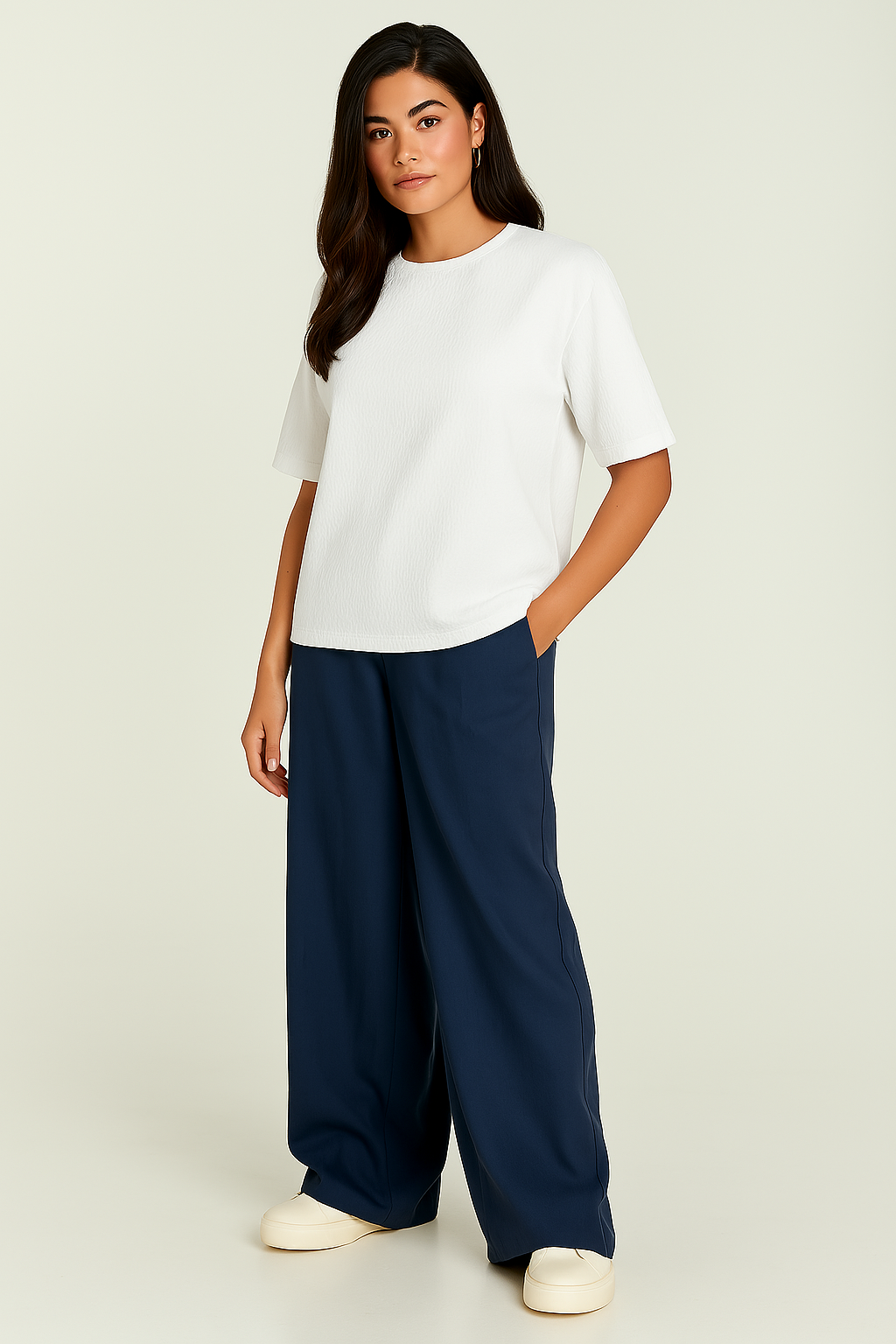Oversized Mercerized Cotton T-Shirt with Elbow-Length Sleeves