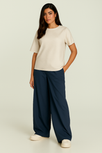 Load image into Gallery viewer, Oversized Jacquard Cotton-Blend T-Shirt with Elbow-Length Sleeves