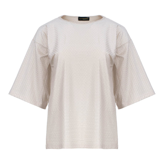 Oversized Jacquard Cotton-Blend T-Shirt with Elbow-Length Sleeves