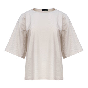 Oversized Jacquard Cotton-Blend T-Shirt with Elbow-Length Sleeves