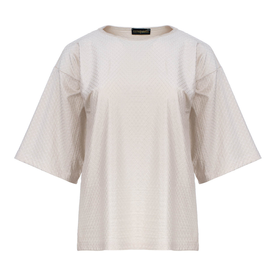 Oversized Jacquard Cotton-Blend T-Shirt with Elbow-Length Sleeves