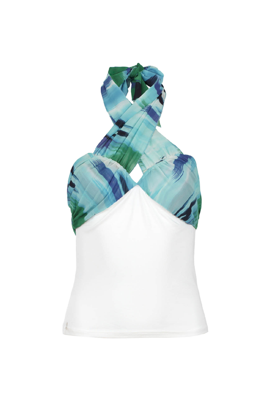 Conquista Τοπ Casual Αμάνικο Halter Λαιμόκοψη Εμπριμέ Μονόχρωμο Λευκό C241-040-01