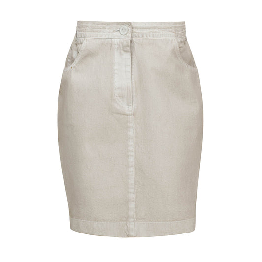 Beige Washed Gabardine Mini Skirt