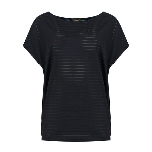 Women's Black Oversized Top with Transparent Stripes