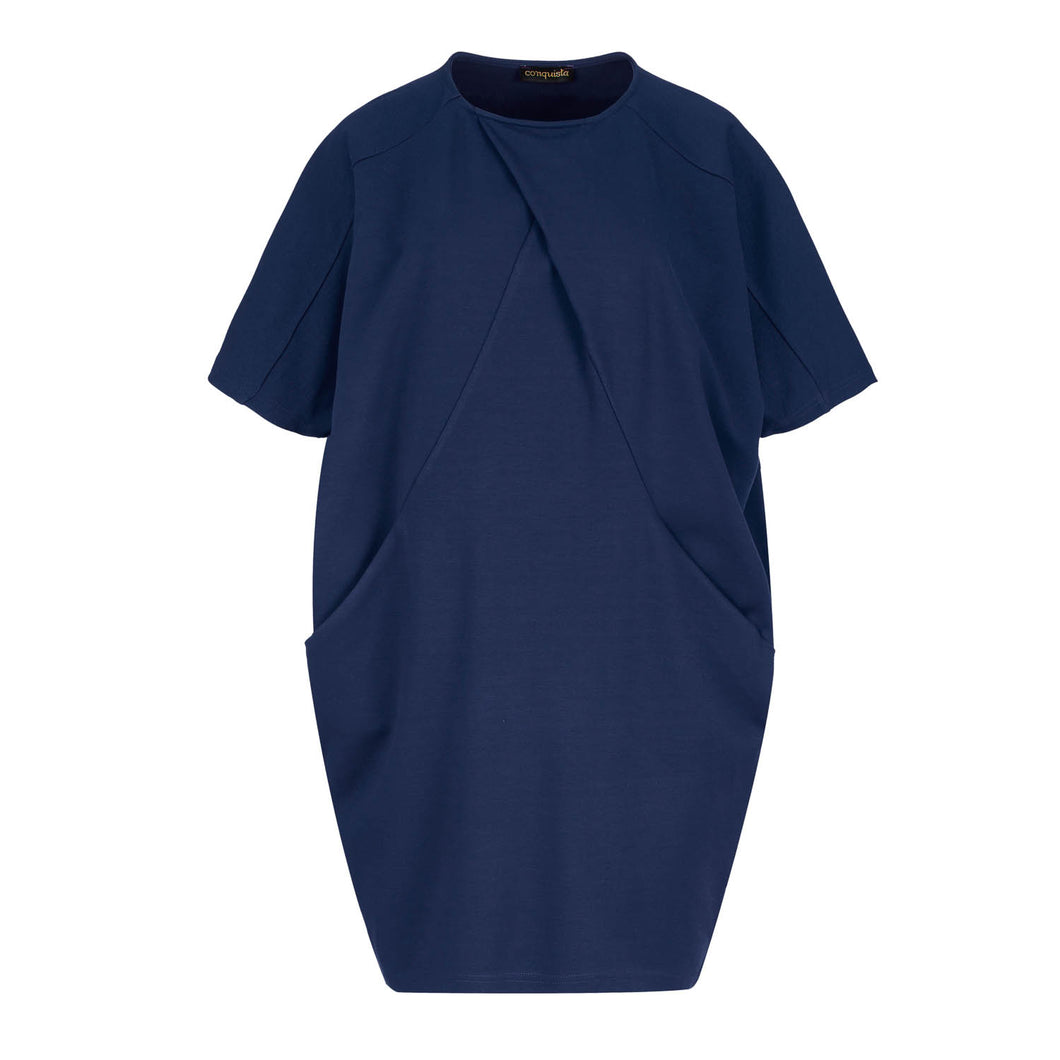 Women's Navy Oversized Heavy Jersey Dress with Front Pockets