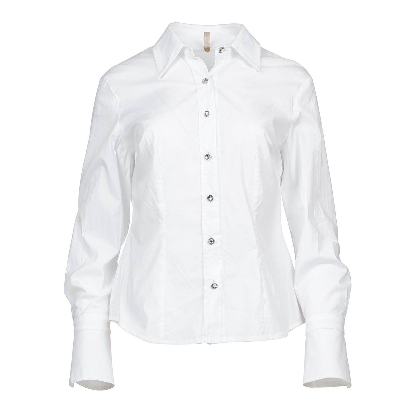 White Poplin Button-Up Shirt with Decorative Stitching