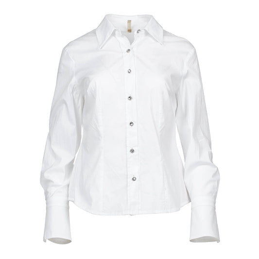 White Poplin Button-Up Shirt with Decorative Stitching