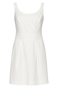 Sleek White Dress with Elastic Gabardine Fabric and Soft Lining
