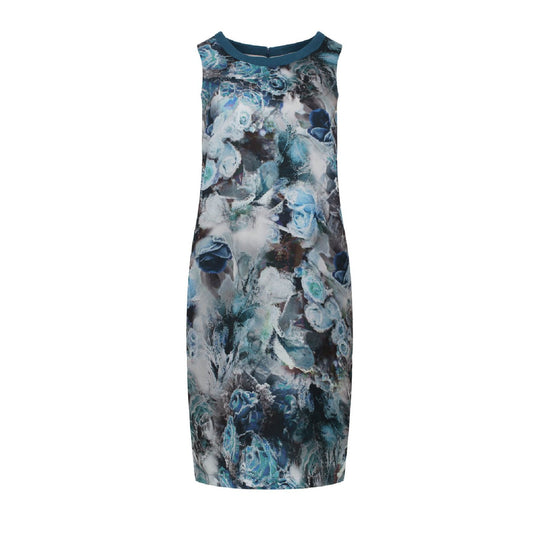 Floral Print Sleeveless Dress with Hidden Zip - Teal Blue
