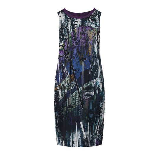 Urban Graphic Print Satin Dress with Contrast Neckline