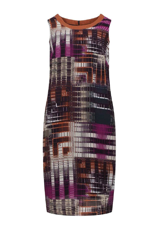 Geometric Print Satin Dress with Contrast Neckline