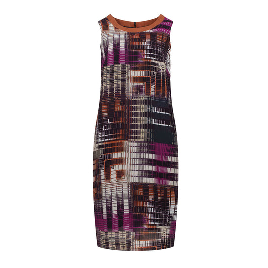 Geometric Print Satin Dress with Contrast Neckline