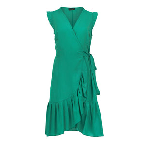 Smaragdi Sleeveless Ruffled Wrap Dress in Viscose Poplin