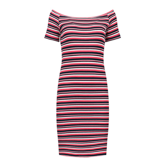 Striped Off-Shoulder Fitted Dress - Red & Black