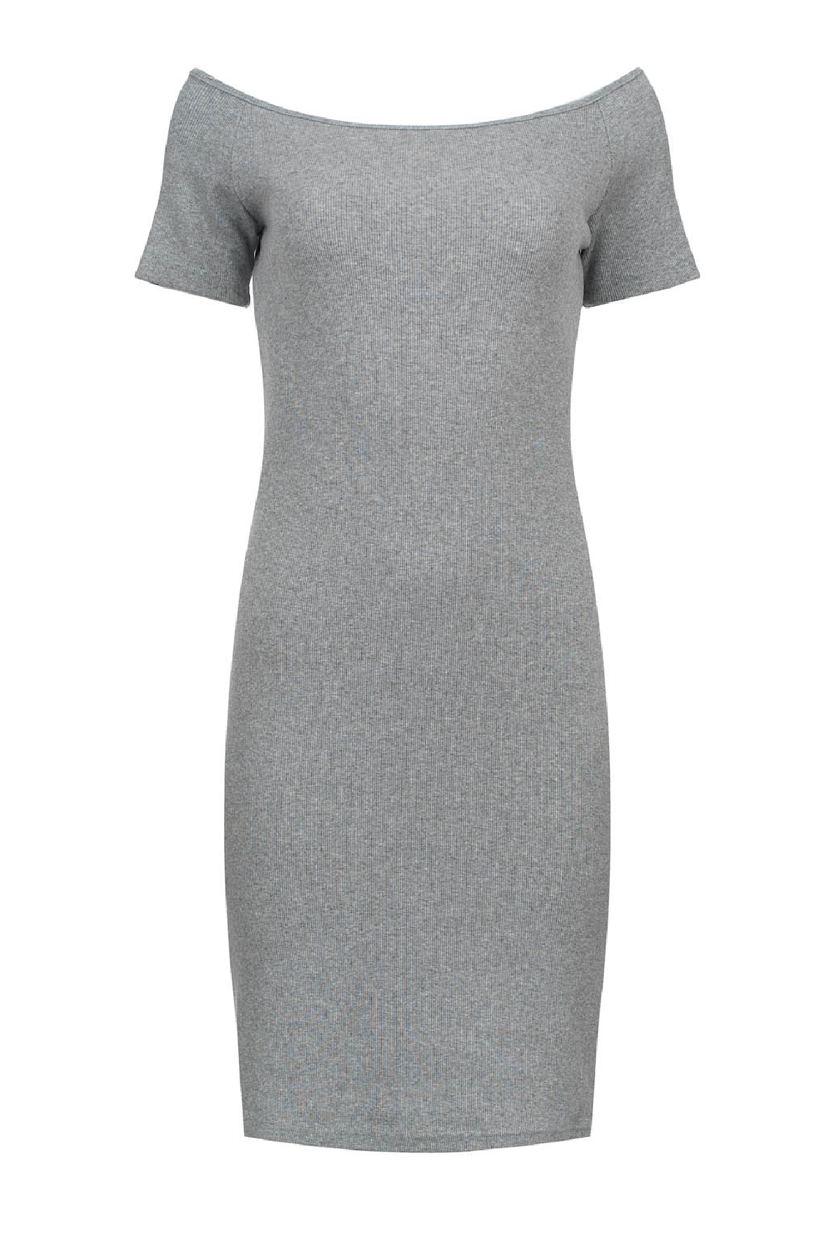 Conquista Φόρεμα Midi Casual Κοντομάνικο Off-Shoulder Μονόχρωμο Βαμβάκι Γκρι C241-111-02