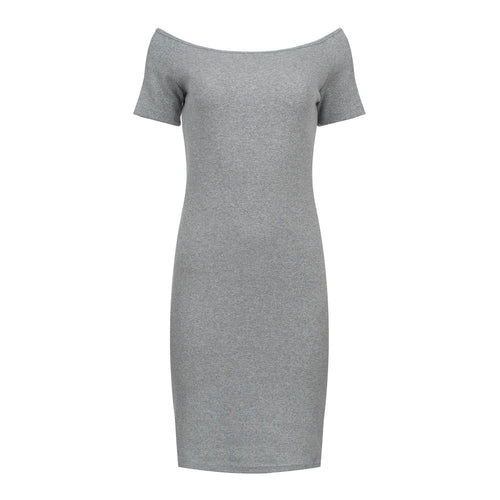 Off-Shoulder Ribbed Dress - Gray, One Size