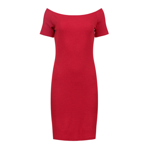 Off-Shoulder Fitted Dress - Red, One Size