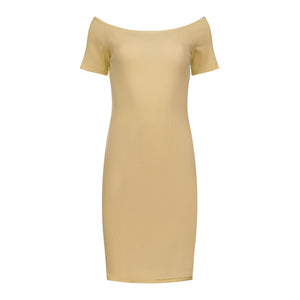 Off-Shoulder Ribbed Dress - Beige, One Size