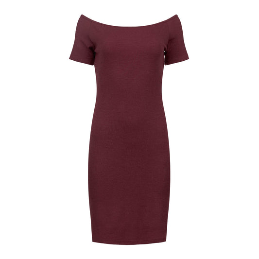 Rich Burgundy Off-Shoulder Fitted Dress