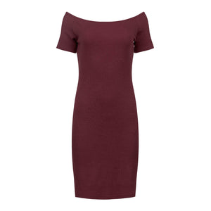 Rich Burgundy Off-Shoulder Fitted Dress