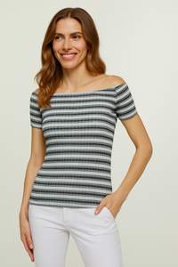 Off-Shoulder Striped Casual Top